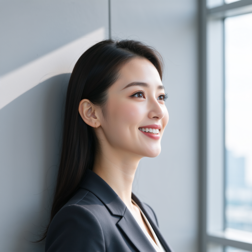 三十五岁左右年轻女性头像，穿商务休闲装，面带微笑，背景为明亮室内环境，展现活力专业形象